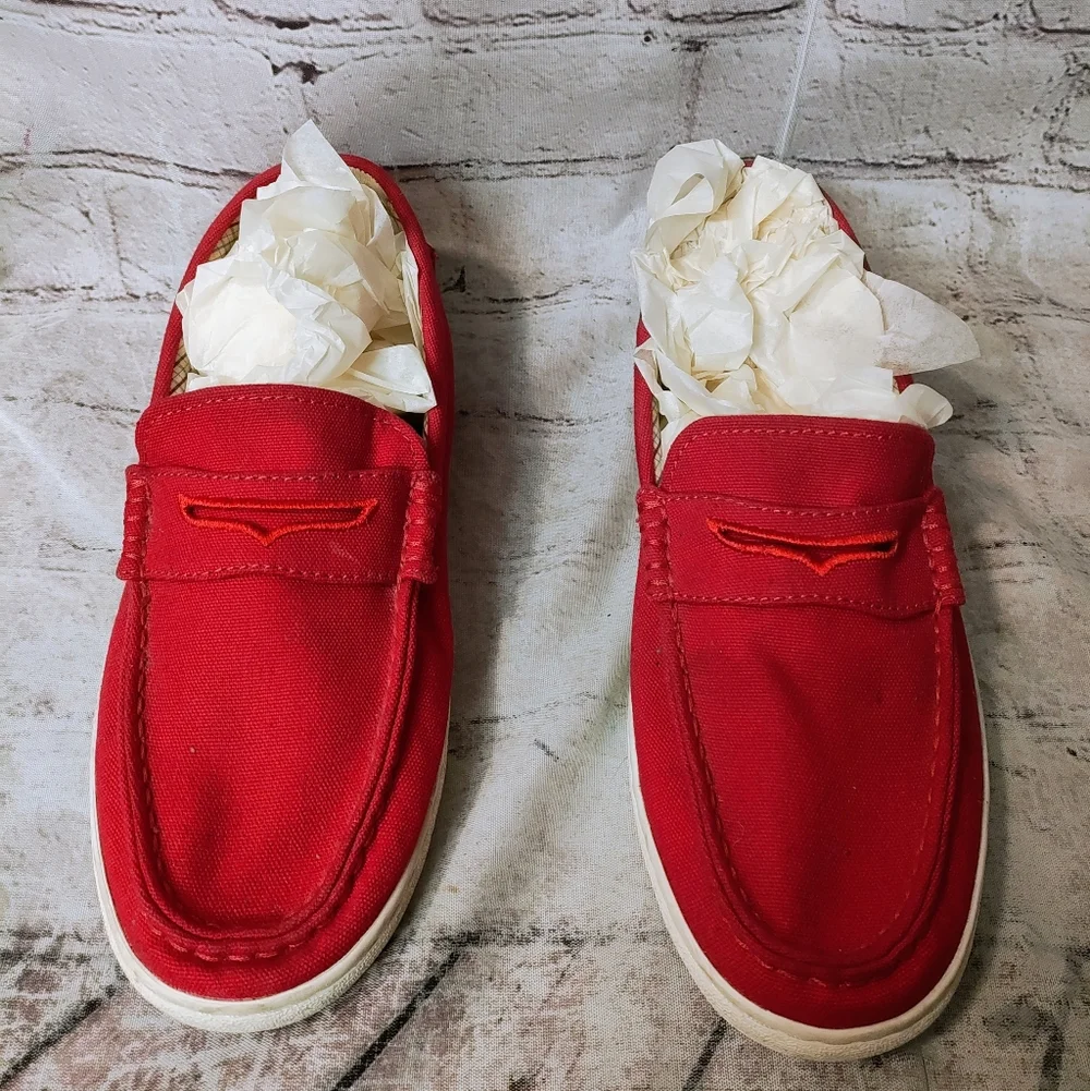 Cole Haan OS Red Canvas Loafer Slip On Mens Boat Shoes 8